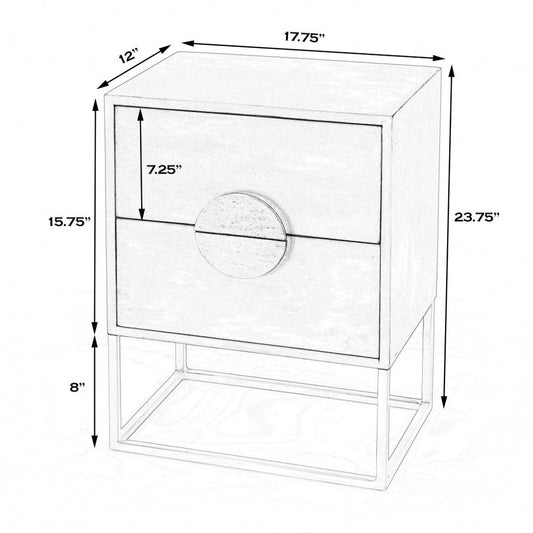 24" White Wood Two Drawer Nightstand