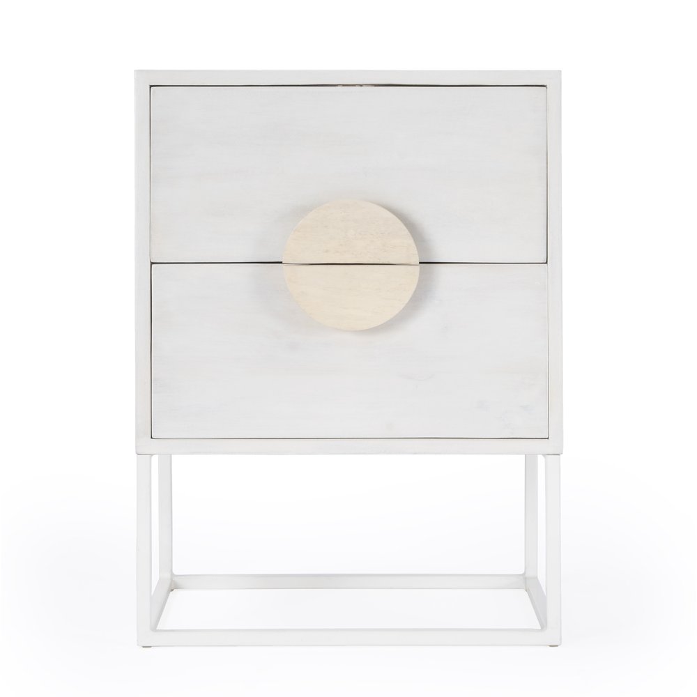 24" White Wood Two Drawer Nightstand