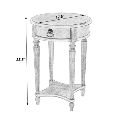 26" Brown Distressed Wood Round End Table With Drawer And Shelf