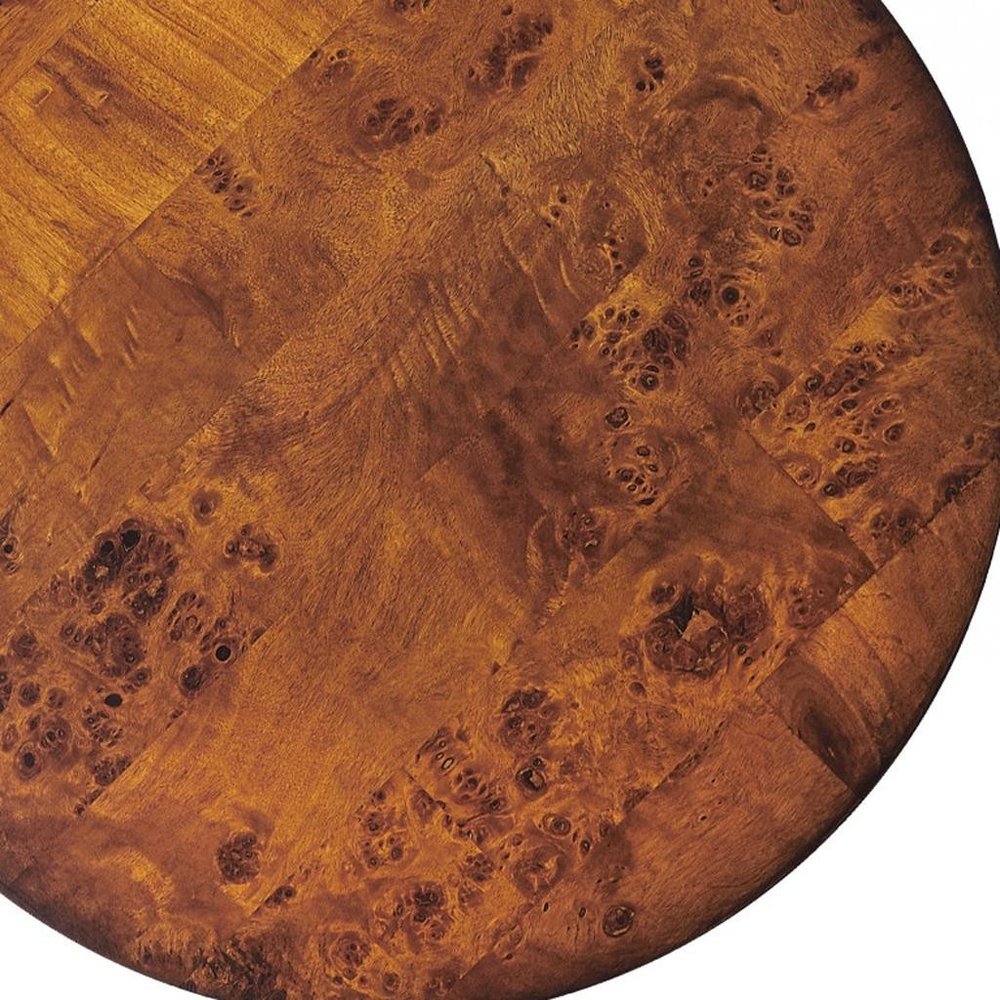 24" Medium Brown Burl Veneer Round End Table