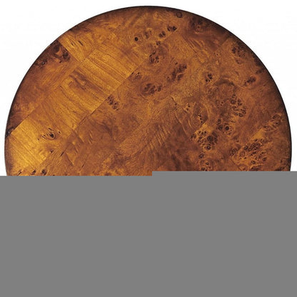 24" Medium Brown Burl Veneer Round End Table