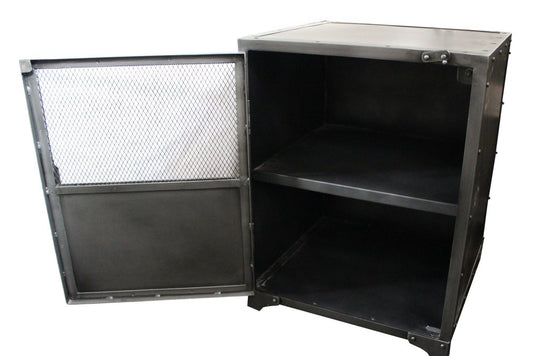 20" Silver Metal Accent Cabinet With Two Shelves