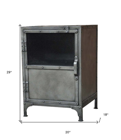 20" Silver Metal Accent Cabinet With Two Shelves