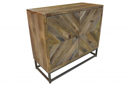 34" Shades of Natural Brown Solid Wood Accent Chest With A Door and Shelves