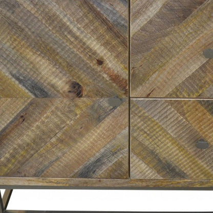 34" Shades of Natural Brown Solid Wood Accent Chest With A Door and Shelves