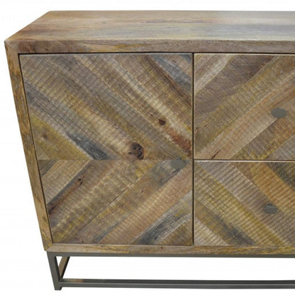 34" Shades of Natural Brown Solid Wood Accent Chest With A Door and Shelves