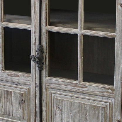 83" White Wash Gray Solid Wood Four Door Side Board with Glass Inserts