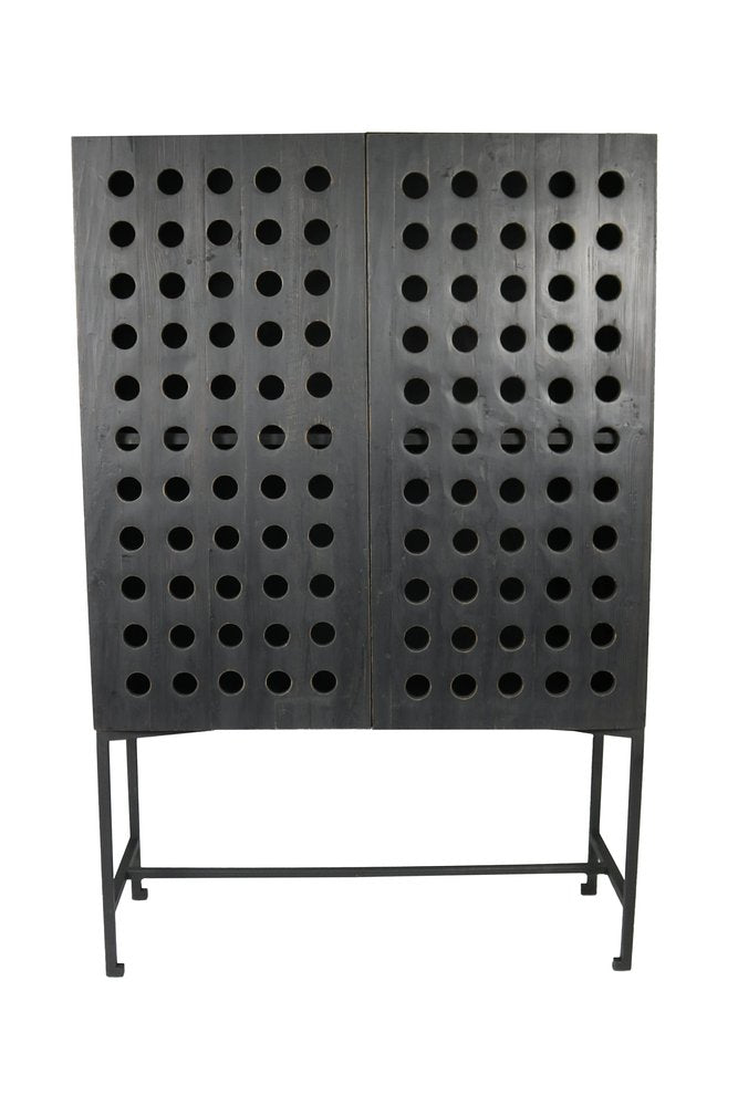 48" Dark Gray Solid Wood and Metal Holey Two Door Accent Chest