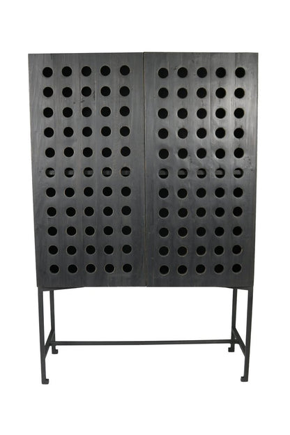 48" Dark Gray Solid Wood and Metal Holey Two Door Accent Chest