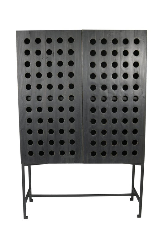 48" Dark Gray Solid Wood and Metal Holey Two Door Accent Chest
