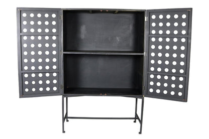 48" Dark Gray Solid Wood and Metal Holey Two Door Accent Chest