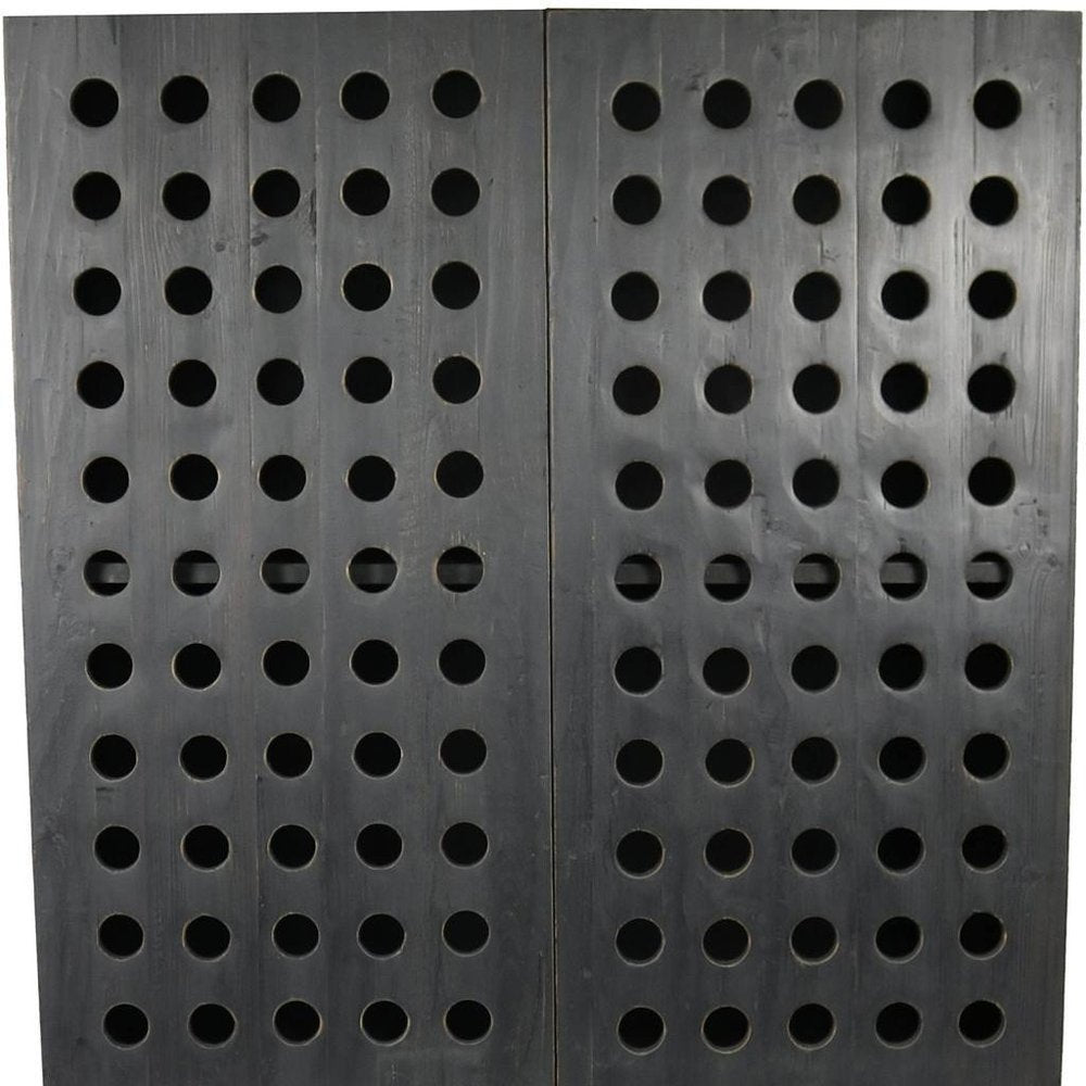 48" Dark Gray Solid Wood and Metal Holey Two Door Accent Chest