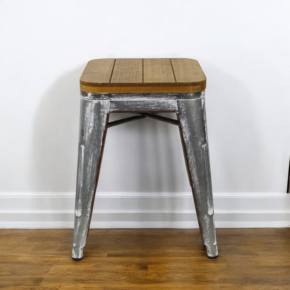 18 " Wood Brown And Gray Steel Backless Bar Chair