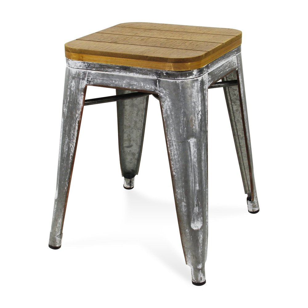18 " Wood Brown And Gray Steel Backless Bar Chair
