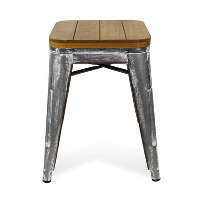 18 " Wood Brown And Gray Steel Backless Bar Chair