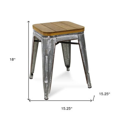 18 " Wood Brown And Gray Steel Backless Bar Chair