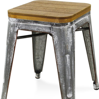 18 " Wood Brown And Gray Steel Backless Bar Chair