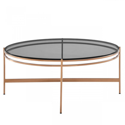 35" Gray and Gold Glass And Stainless Steel Round Coffee Table