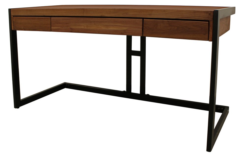 60" Brown And Black Acacia Solid Wood Executive Desk With Three Drawers