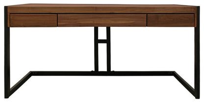 60" Brown And Black Acacia Solid Wood Executive Desk With Three Drawers