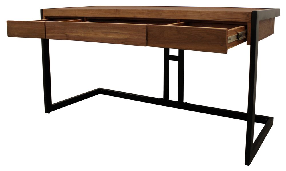 60" Brown And Black Acacia Solid Wood Executive Desk With Three Drawers