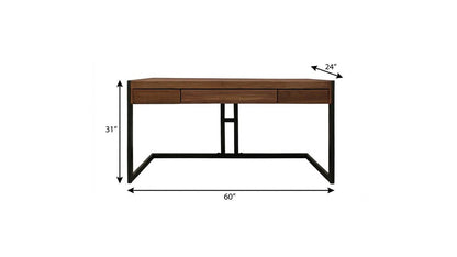 60" Brown And Black Acacia Solid Wood Executive Desk With Three Drawers