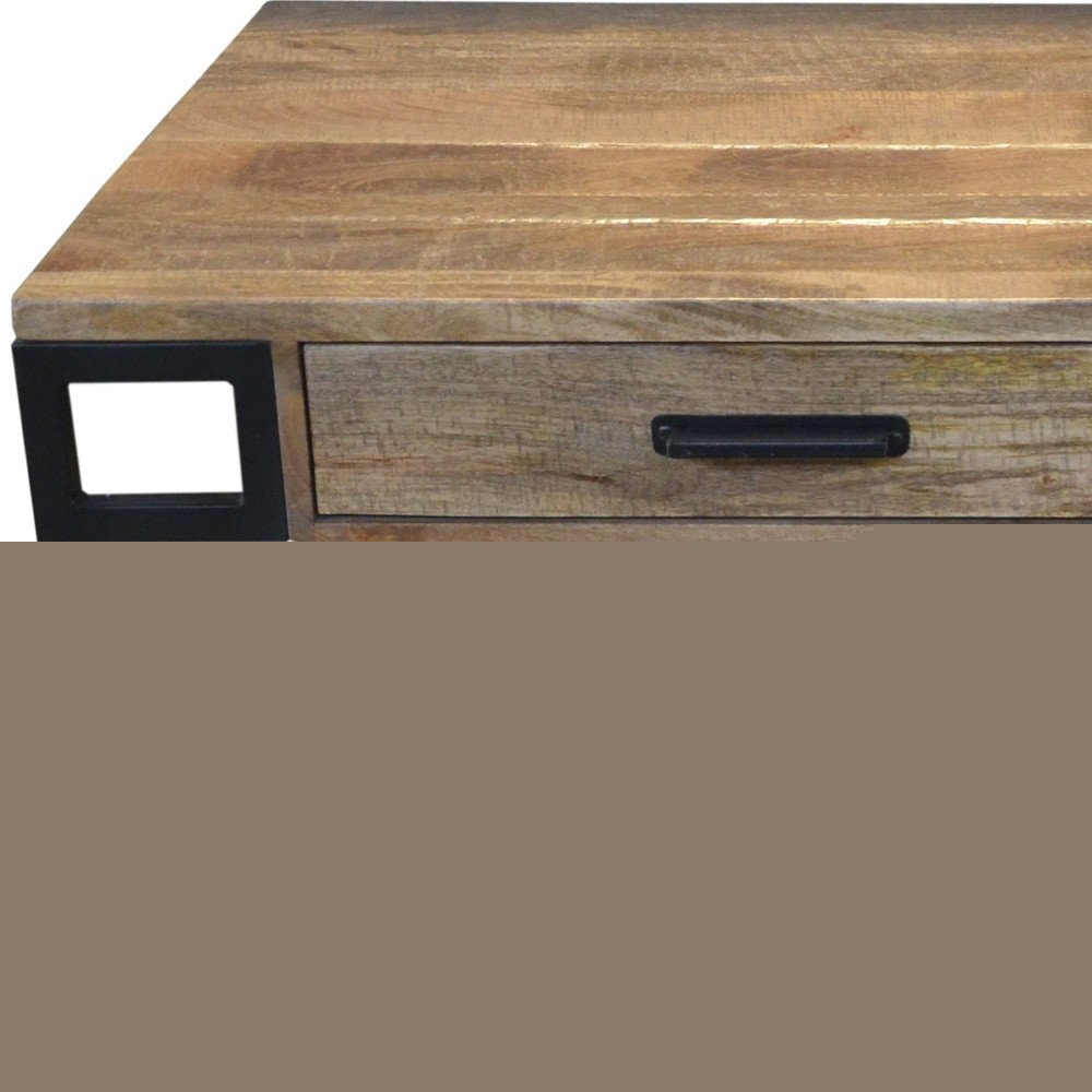 60" Natural and Black Solid Wood Writing Desk With Two Drawers