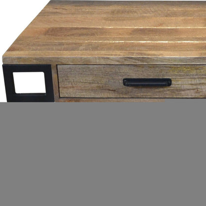 60" Natural and Black Solid Wood Writing Desk With Two Drawers