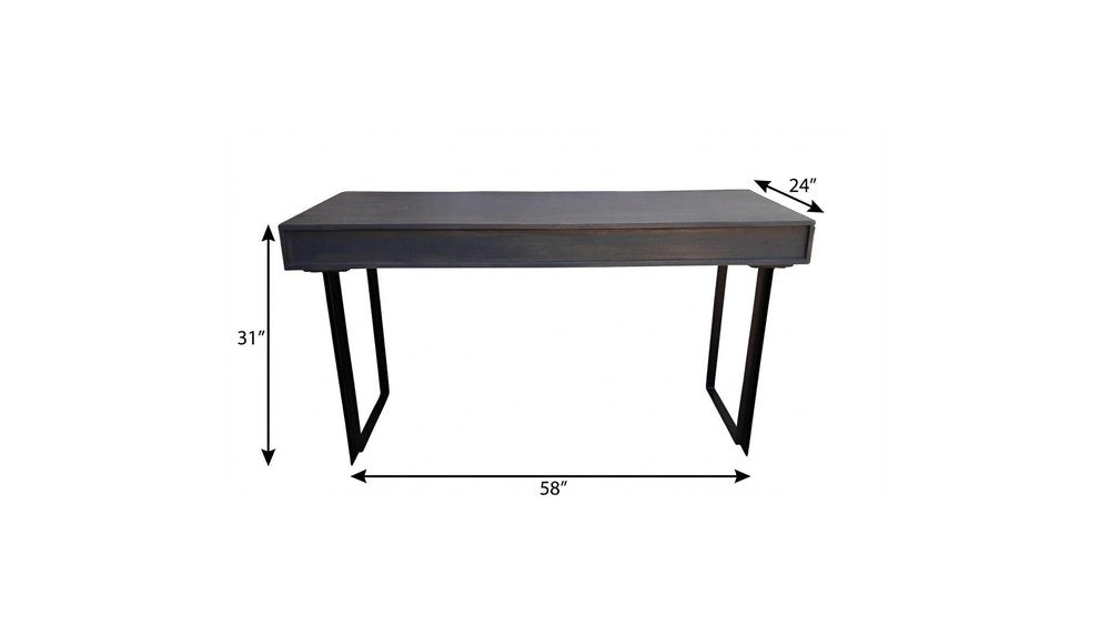 58" Gray And Black Mango Solid Wood Writing Desk With Three Drawers
