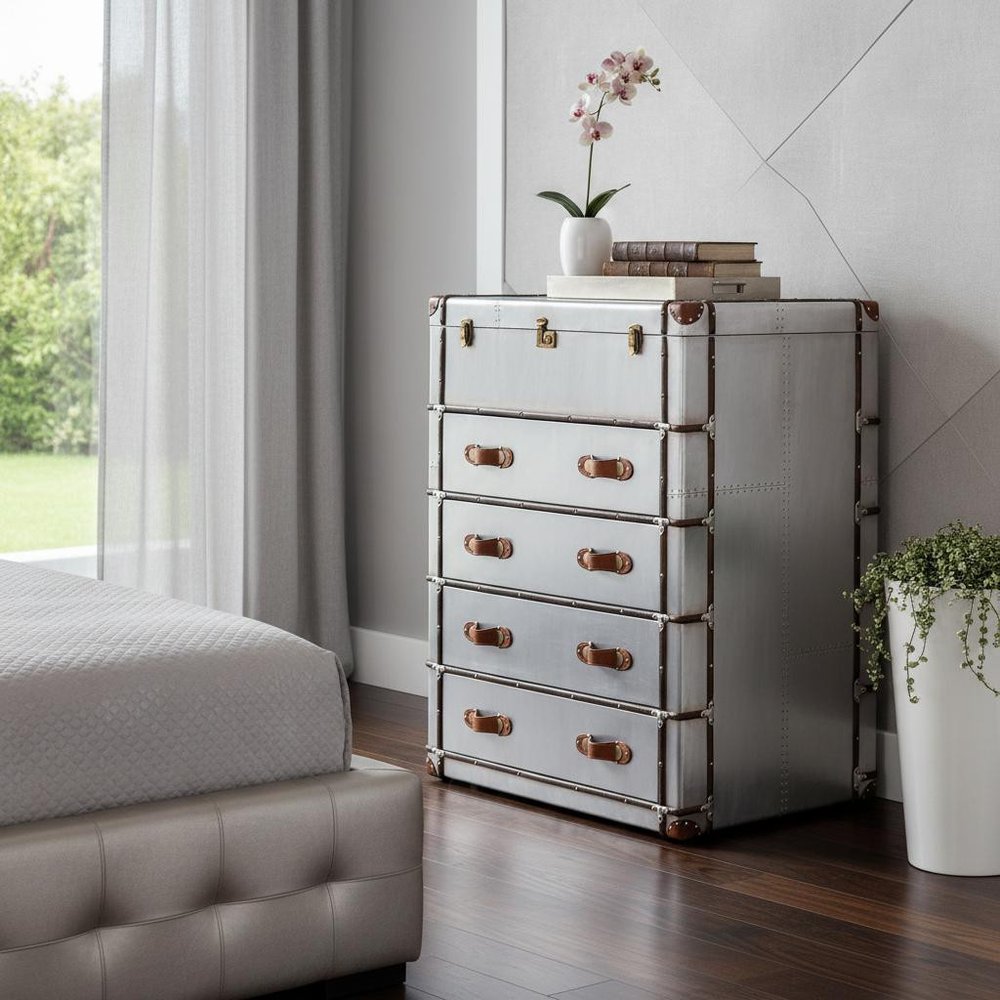 42" Silver Aluminum Four Drawer Dresser