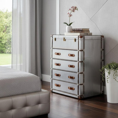 42" Silver Aluminum Four Drawer Dresser