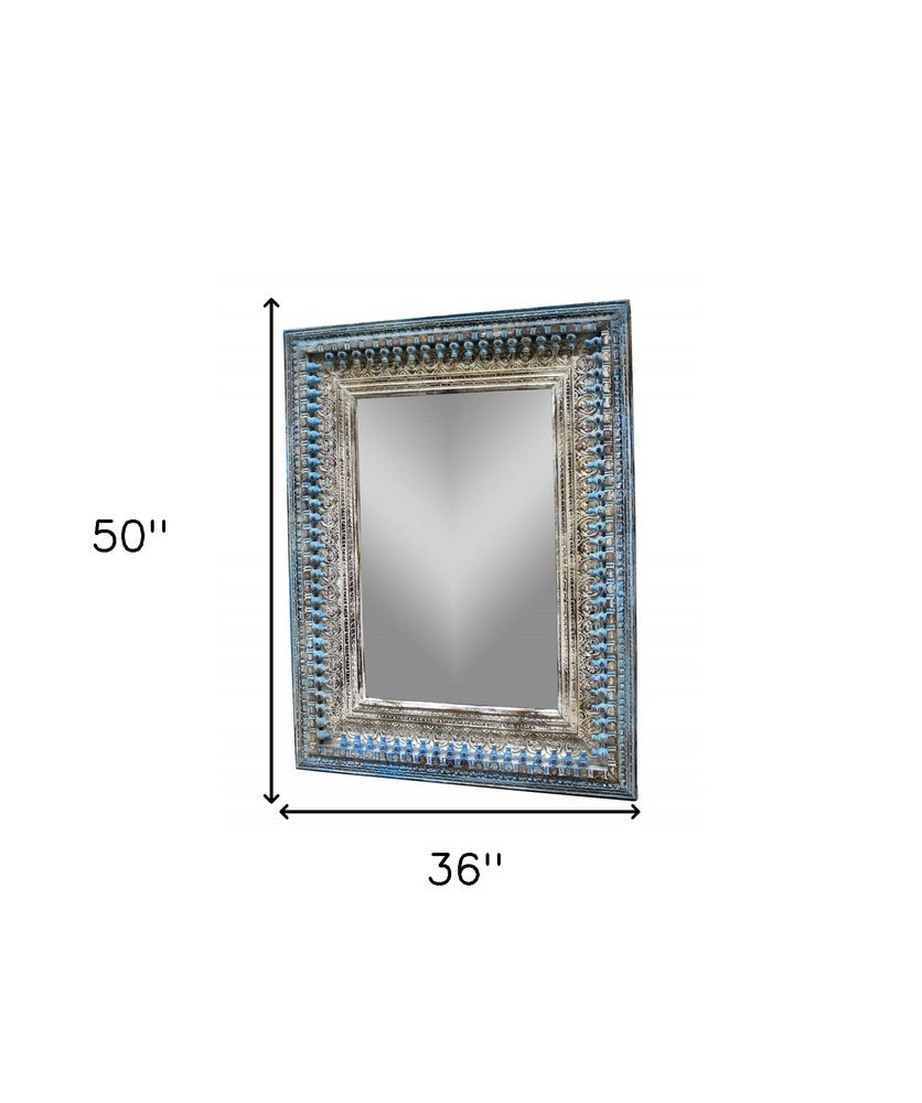 50" Blue and Silver Solid Wood Framed Accent Mirror