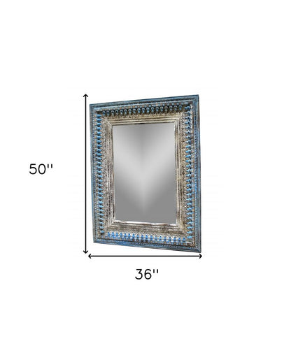 50" Blue and Silver Solid Wood Framed Accent Mirror
