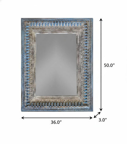 50" Blue and Silver Solid Wood Framed Accent Mirror