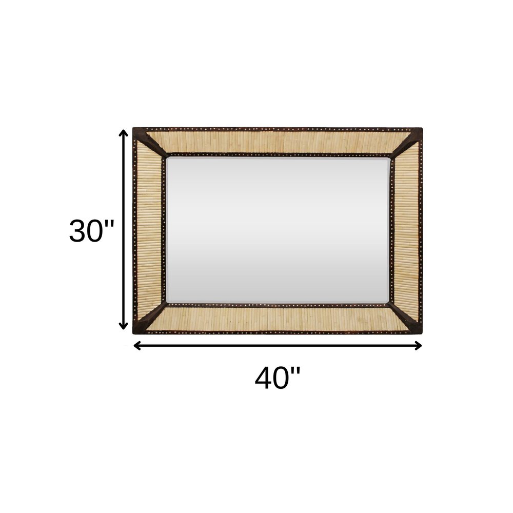 30" Natural and Brown Metal and Bone Inlay Framed Accent Mirror