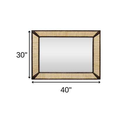 30" Natural and Brown Metal and Bone Inlay Framed Accent Mirror