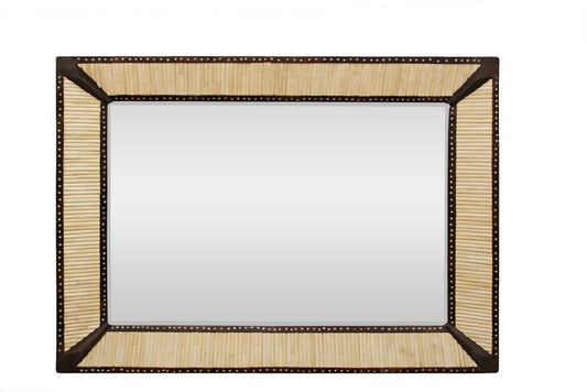30" Natural and Brown Metal and Bone Inlay Framed Accent Mirror