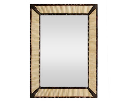 30" Natural and Brown Metal and Bone Inlay Framed Accent Mirror