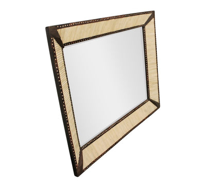 30" Natural and Brown Metal and Bone Inlay Framed Accent Mirror
