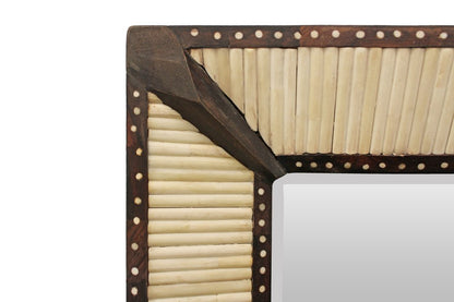 30" Natural and Brown Metal and Bone Inlay Framed Accent Mirror