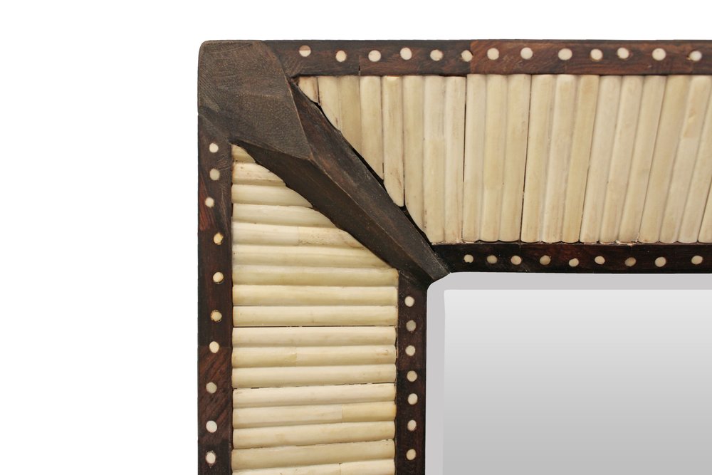 30" Natural and Brown Metal and Bone Inlay Framed Accent Mirror