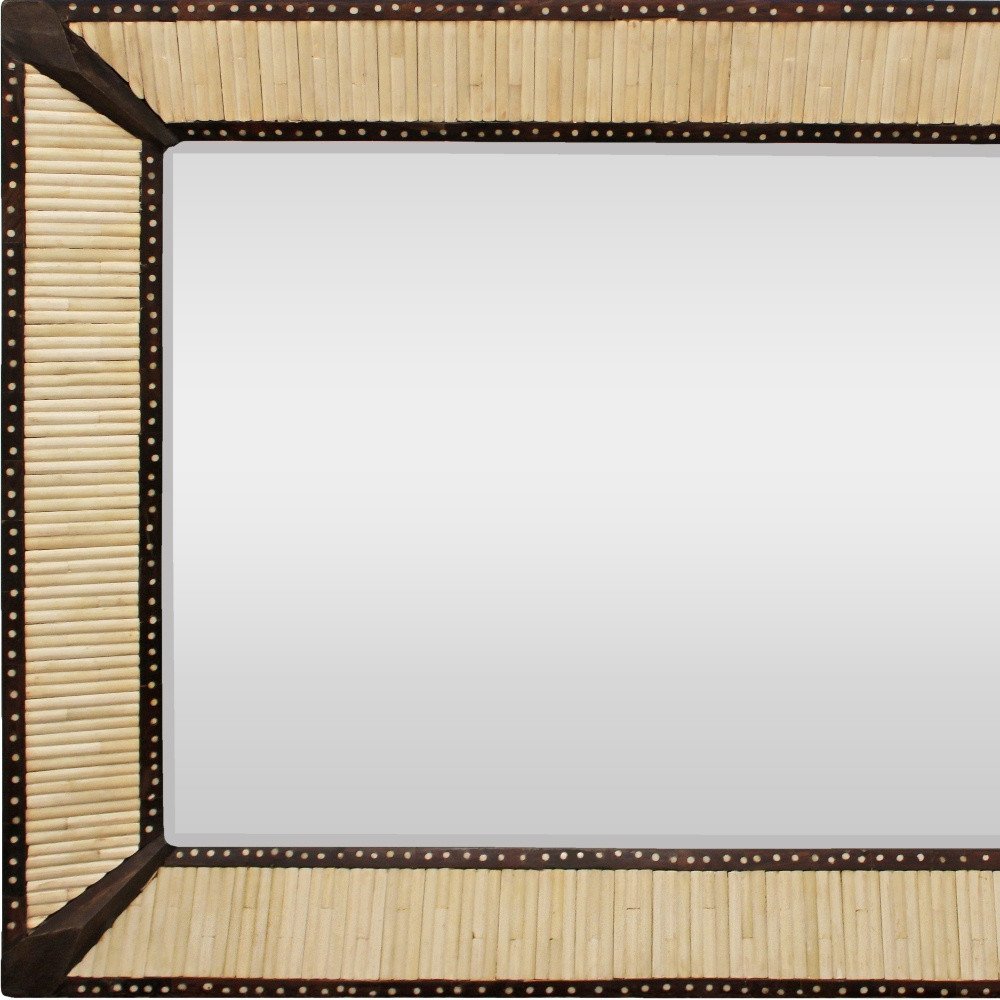 30" Natural and Brown Metal and Bone Inlay Framed Accent Mirror