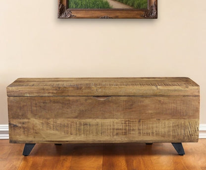 46" Brown and Black Distressed Solid Wood Storage Bench with Flip Top