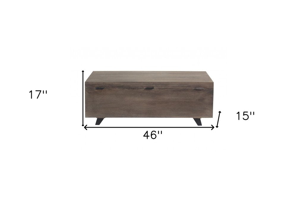 46" Brown And Black Solid Wood Entryway Bench with Flip Top