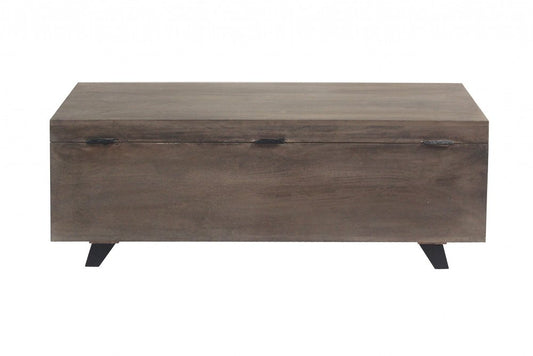 46" Brown And Black Steel Distressed and Solid Wood Storage Bench With Flip Top