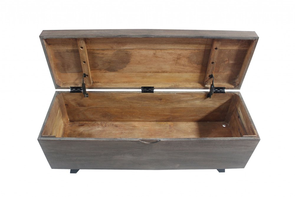 46" Brown And Black Solid Wood Entryway Bench with Flip Top