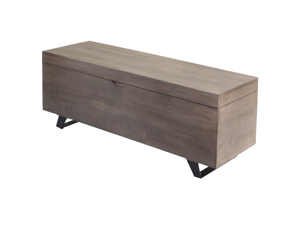 46" Brown And Black Solid Wood Entryway Bench with Flip Top