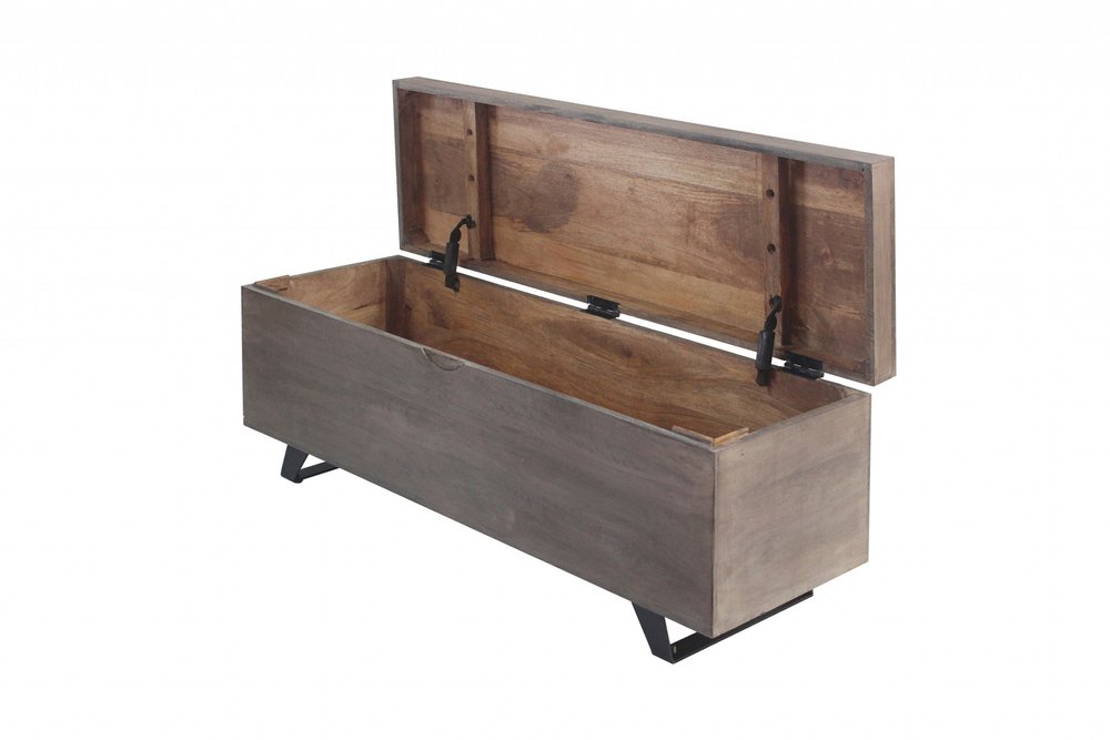 46" Brown And Black Solid Wood Entryway Bench with Flip Top