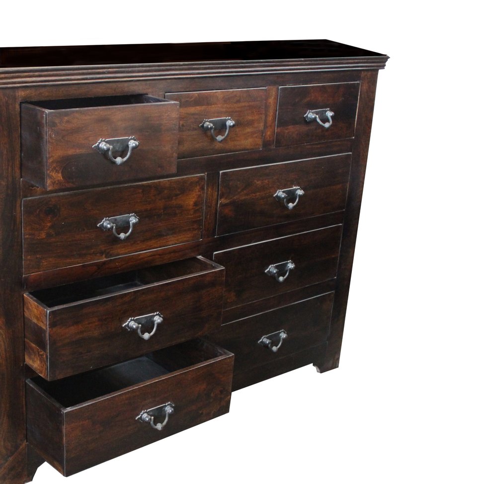 60" Brown Solid Wood Nine Drawer Double Dresser