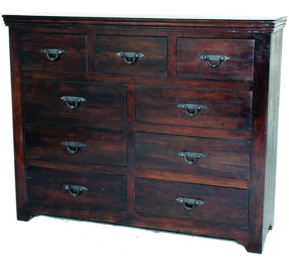60" Brown Solid Wood Nine Drawer Double Dresser